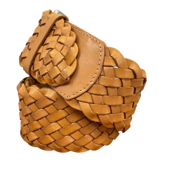 GAP Wide Woven Leather Belt Womens S Tan Braided Boho Casual Hippie Cottagecore - Picture 2 of 10